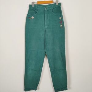 Vintage Geiger Collection High Waist Denim Pants Floral Embroidery Size EU 40